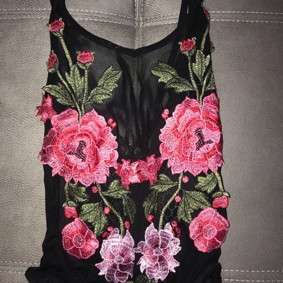 Floral Black Mesh Bodysuit - Picture 2 of 3